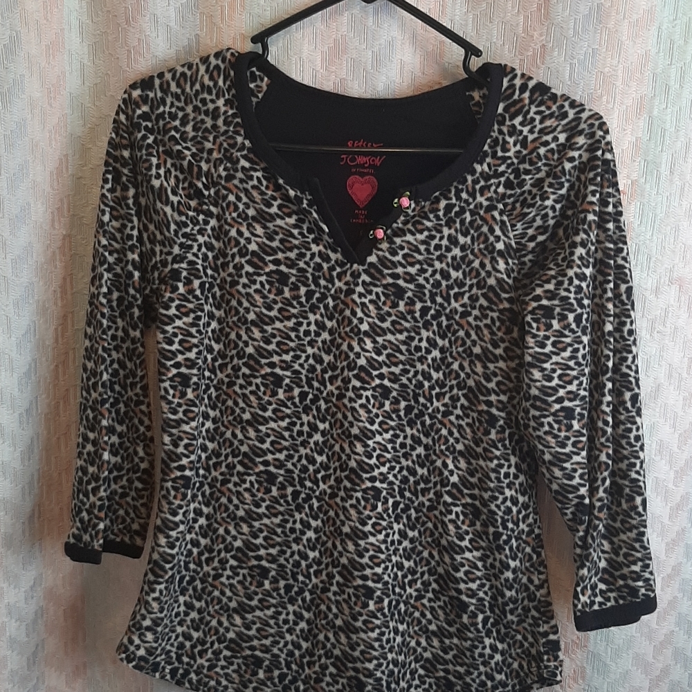 Longsleeve Leopard Print Betsy Johnson Intimate Fleece Pajama Top‎ Small